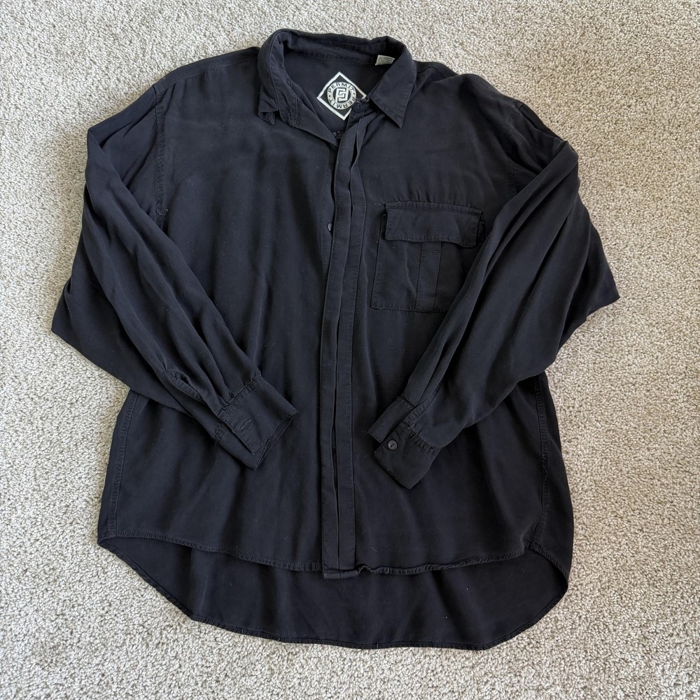 Permit Shirt Mens Large Black Solid Rayon Long Sleeve Button Up Pockets Casual